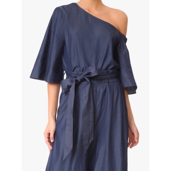 NEW Tibi One-Shoulder Chambray Bell Sleeve‎ Top 0 - Picture 3 of 8